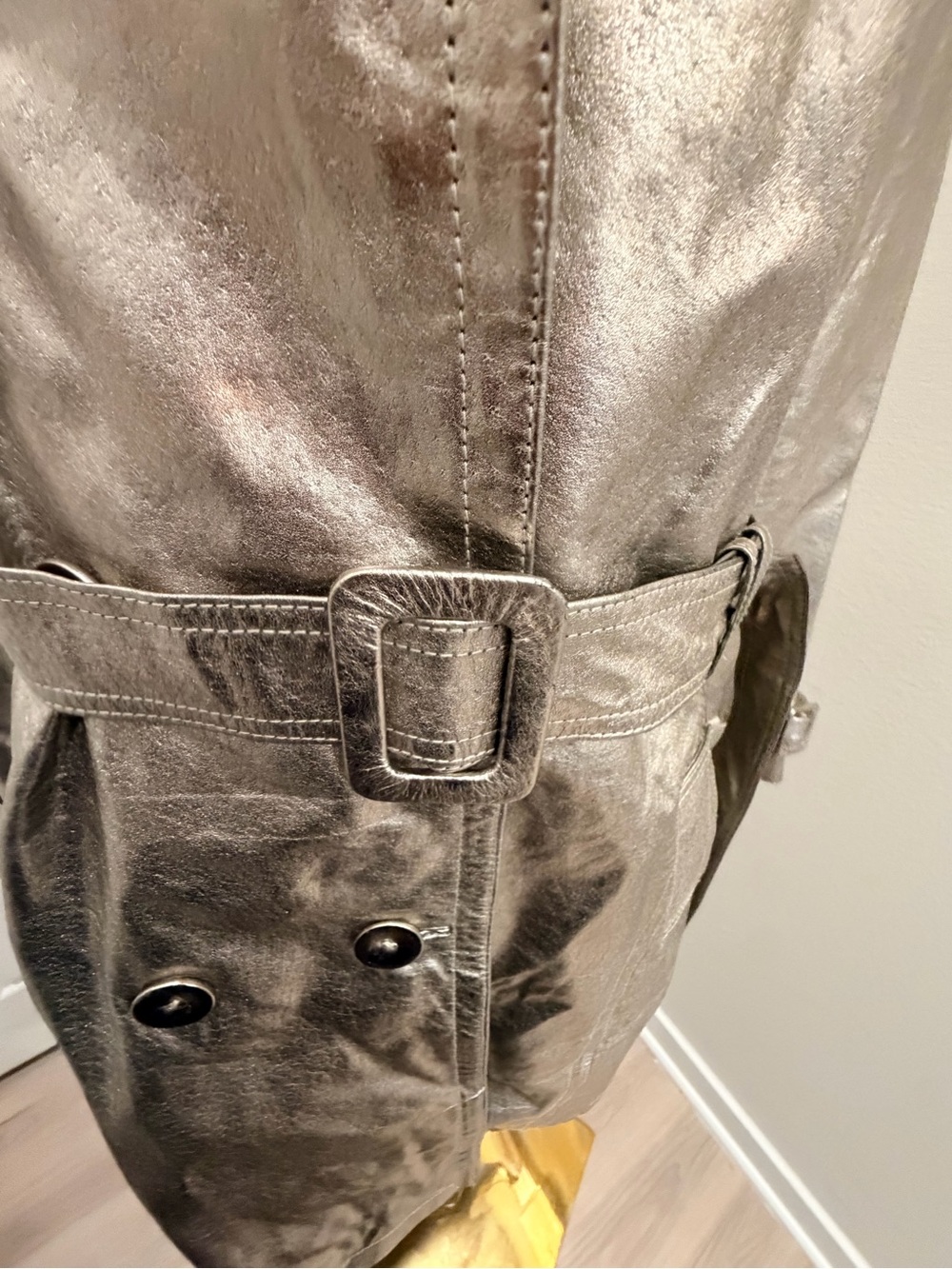 Newport News Metallic Leather Silver Trench Coat with Belt NWT - Picture 11 of 14